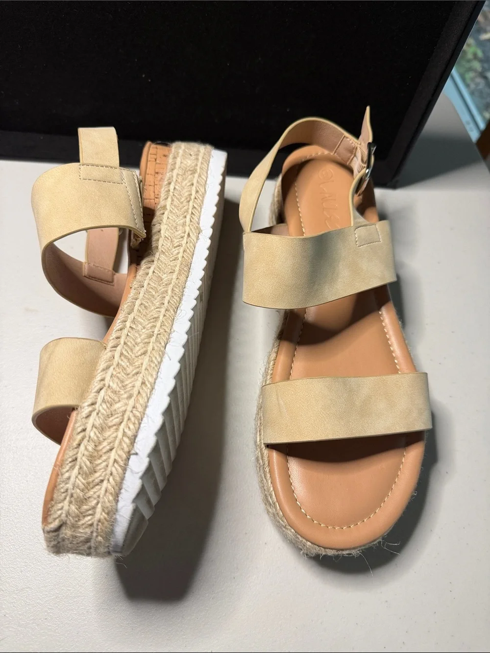 Women’s Tan Espadrille Platform Sandals with Ankle Strap